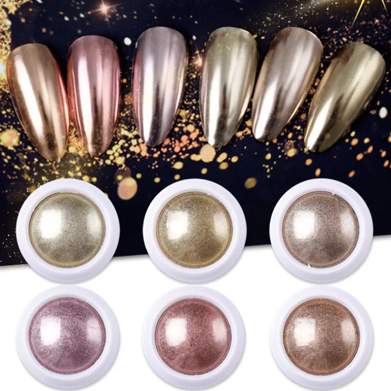 1 Karp Metallik Glitter Pulber Küünte Šampanja Rose Gold Metallist Peegel Mõju Teenetemärgi Tolmu Chrome ' I Pigment 6 Värvi