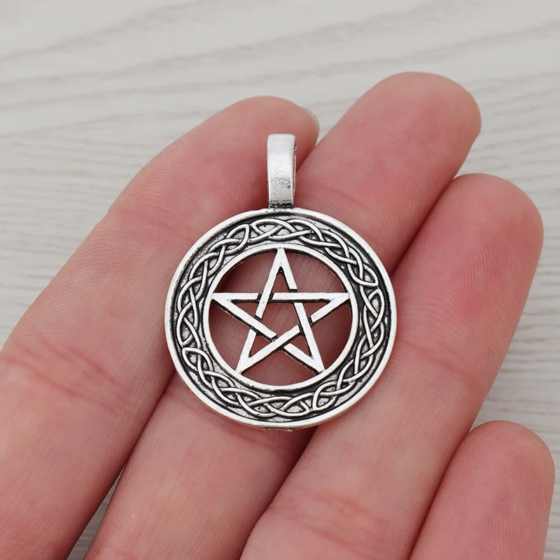 10 x Tiibeti Hõbe Pentagramm Pentacle Star Celtics Sõlm Ring Amulett Võlusid Ripatsid Kaelakee Ehteid Teha Järeldusi 28mm