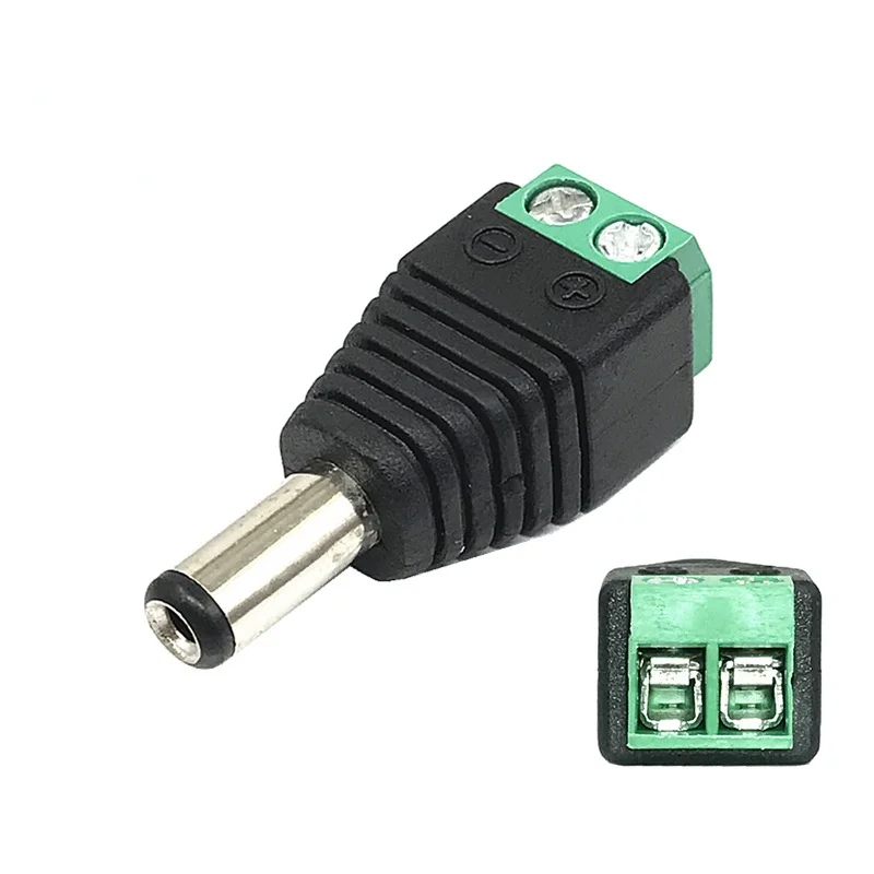 10tk 12V 2.1 x 5.5 mm DC Mees Jack Plug Adapter Connector Pistik CCTV ühte värvi LED Valgus