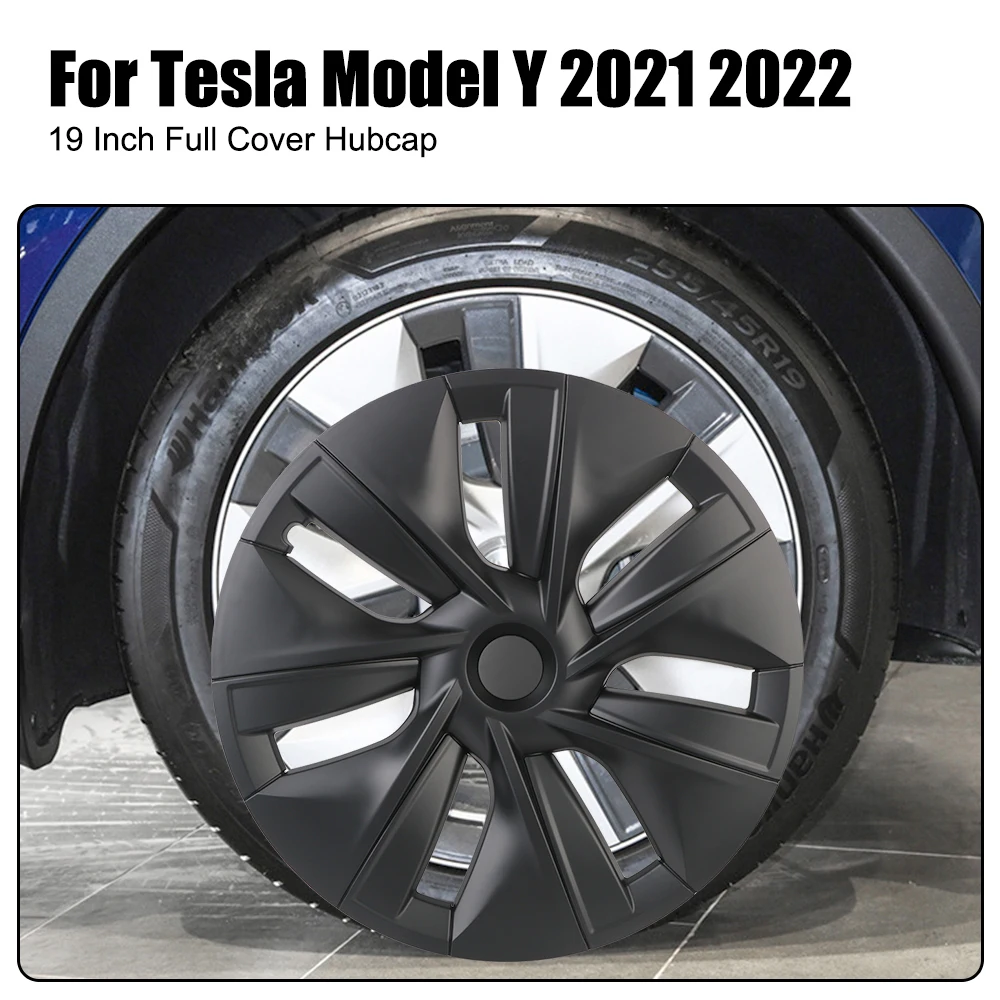 19 Tolline Car Wheel Hub Cap Täis Kate Hubcap Must Süsinikkiust Dekoratiivsed Määra Auto Tarvikud Tesla Model Y 2021 2022