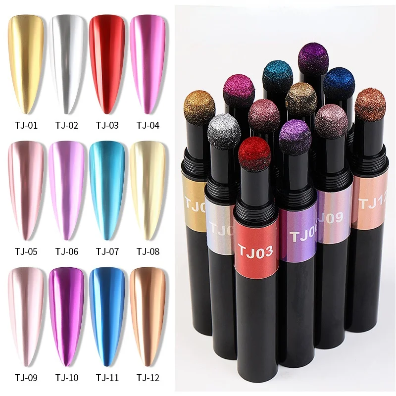 1TK Nail Art Glitter Peegel Pulber Õhu Padi Magic Pen Mõju Chrome ' i Pigment Kaunistused UV Gel Polish Tolmu Nail Decor