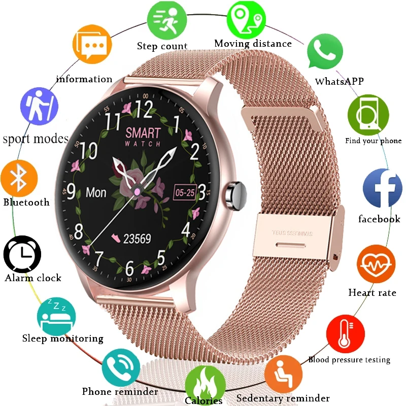 2022 Naiste Smart Watch Meeste Täielikult Puutetundlik Ekraan, Südame Löögisageduse Fitness Tracker Daamid Vaadata Veekindel Sport Smartwatch Android ja IOS Pilt 0 