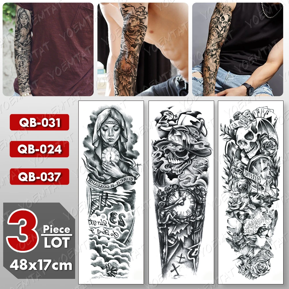 3 tk/palju Suuri Käe Varruka Dragon Tattoo Maoori Totem Veekindel Ajutine Tatto Kleebis Kolju Body Art Täielik Võlts Tätoveering Naised Mehed Pilt 1 