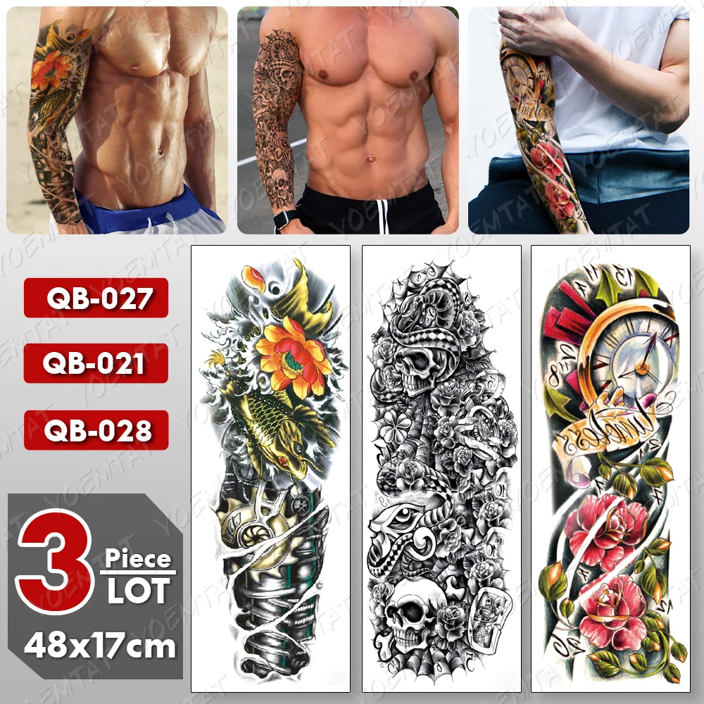 3 tk/palju Suuri Käe Varruka Dragon Tattoo Maoori Totem Veekindel Ajutine Tatto Kleebis Kolju Body Art Täielik Võlts Tätoveering Naised Mehed Pilt 2 