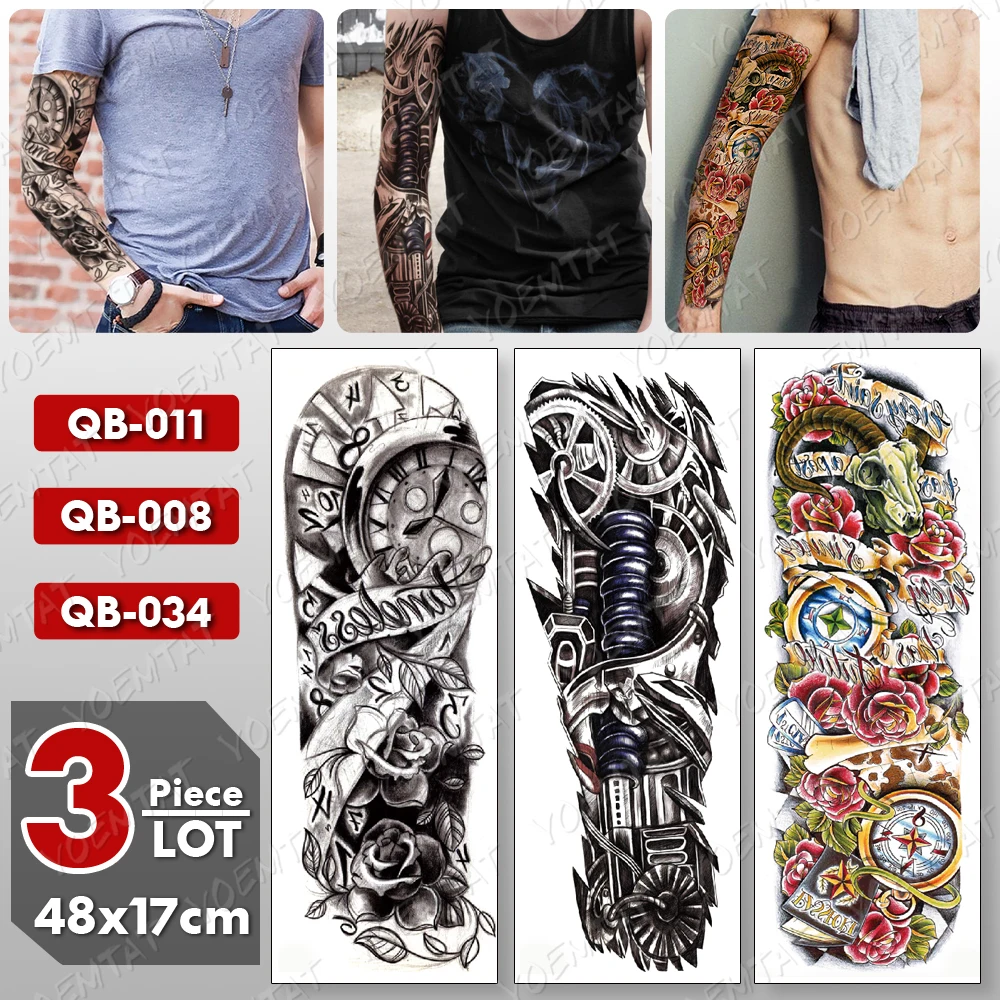 3 tk/palju Suuri Käe Varruka Dragon Tattoo Maoori Totem Veekindel Ajutine Tatto Kleebis Kolju Body Art Täielik Võlts Tätoveering Naised Mehed Pilt 3 