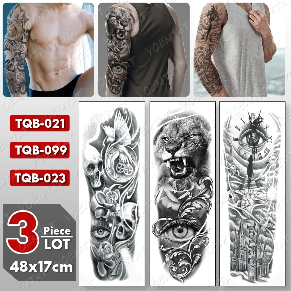 3 tk/palju Suuri Käe Varruka Dragon Tattoo Maoori Totem Veekindel Ajutine Tatto Kleebis Kolju Body Art Täielik Võlts Tätoveering Naised Mehed Pilt 4 