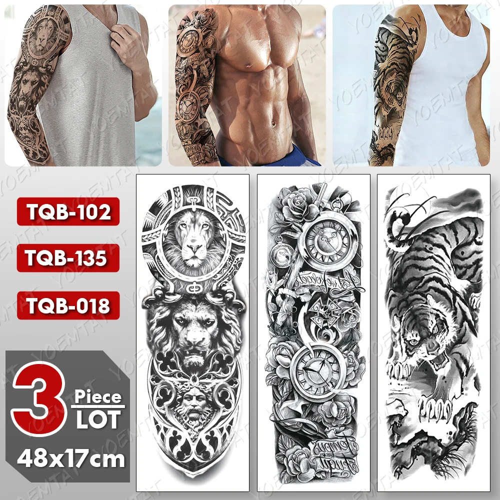 3 tk/palju Suuri Käe Varruka Dragon Tattoo Maoori Totem Veekindel Ajutine Tatto Kleebis Kolju Body Art Täielik Võlts Tätoveering Naised Mehed Pilt 5 