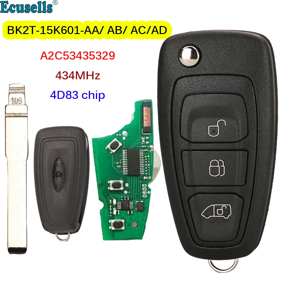 3B OEM Auto Remote Key 434MHz 4D83 Kiip Ford Transit Connect Transit Custom 2012-2016 BK2T-15K601-AA/AB/AC/AD A2C53435329