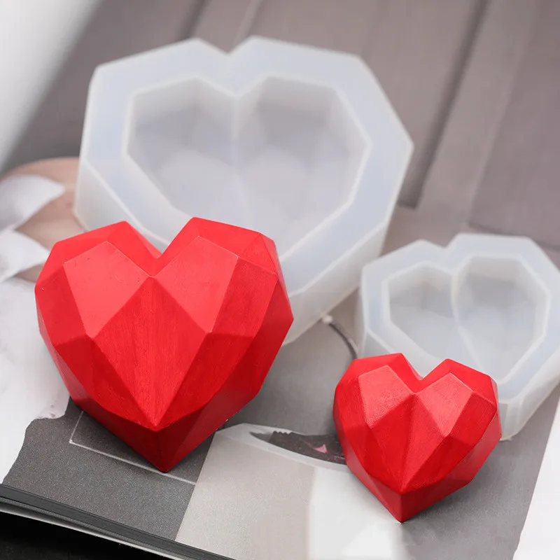 3D Diamond Armastus Südames Disain Käsitsi valmistatud Küünla Hallitusseened Silikoon Seep Hallitusseened DIY Südame Hallituse