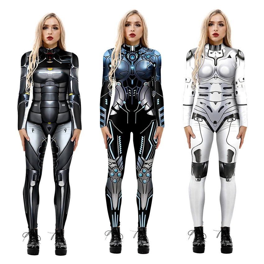 3D-Printimine Cyber Masin, Robot Armor Halloween Kostüüm Naistele Varjata Täiskasvanud Cosplay Seksikas Kostüüm Retuusid Zentai Jumpsuits