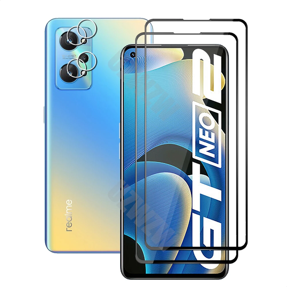 4 1 Realme GT Neo 2 (5G) (2tk) Full Coverage Karastatud Klaas Ekraani Kaitsekile & (2tk) Kaamera Objektiivi Kaitsev Kile