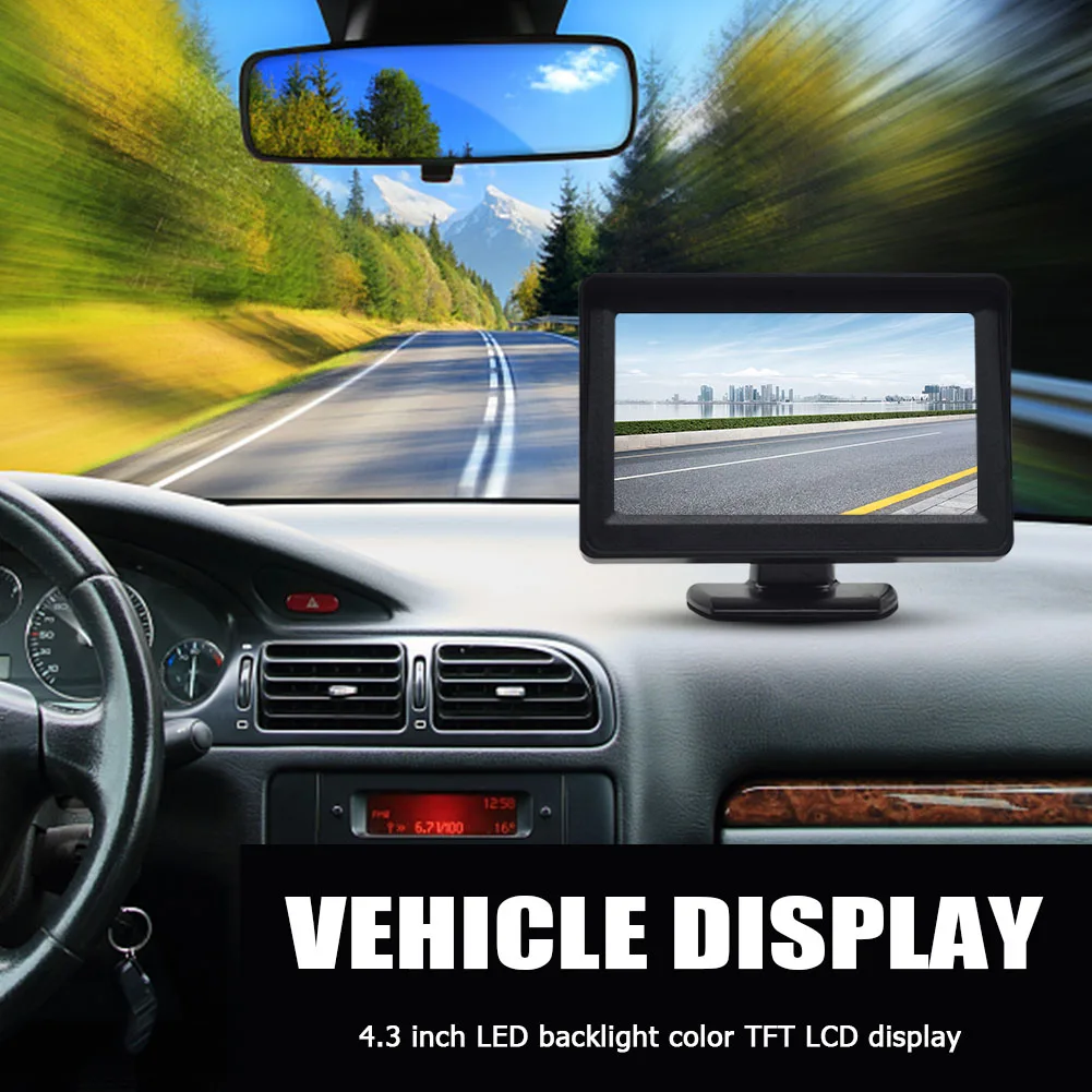 4.3 tolline TFT LCD Värviline Ekraan Monitori Tugi Auto Kaamera Tagurpidi Kaamera Kriips Jälgida Turvaline Parkimine Tagurdab Auto Tarvikud