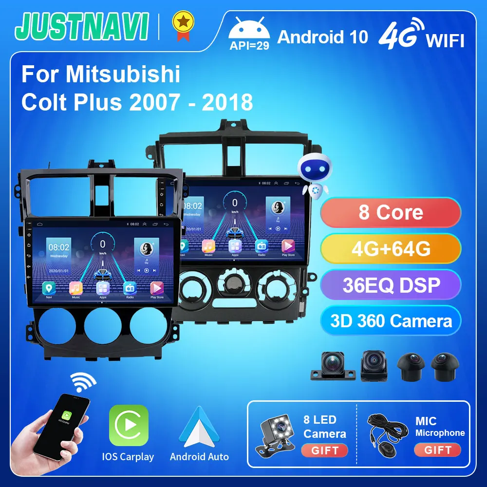Android 10 Auto Raadio Mitsubishi Colt Plus 2007-2018 CarPlay Bluetooth Multimeedia Video Mängija, WIFI 4G Kokkuklapitavad Ekraan, FM-AM DSP
