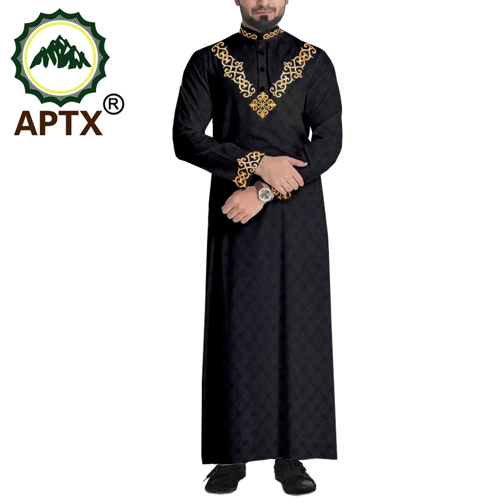 APTX Jacquard Mens Jubba Thobe Moslemi Kleit Pikk Varrukas Saudi Araabia Thobe Jubba Mees seal kaftan Lähis-Idas Islami Riided T2014008