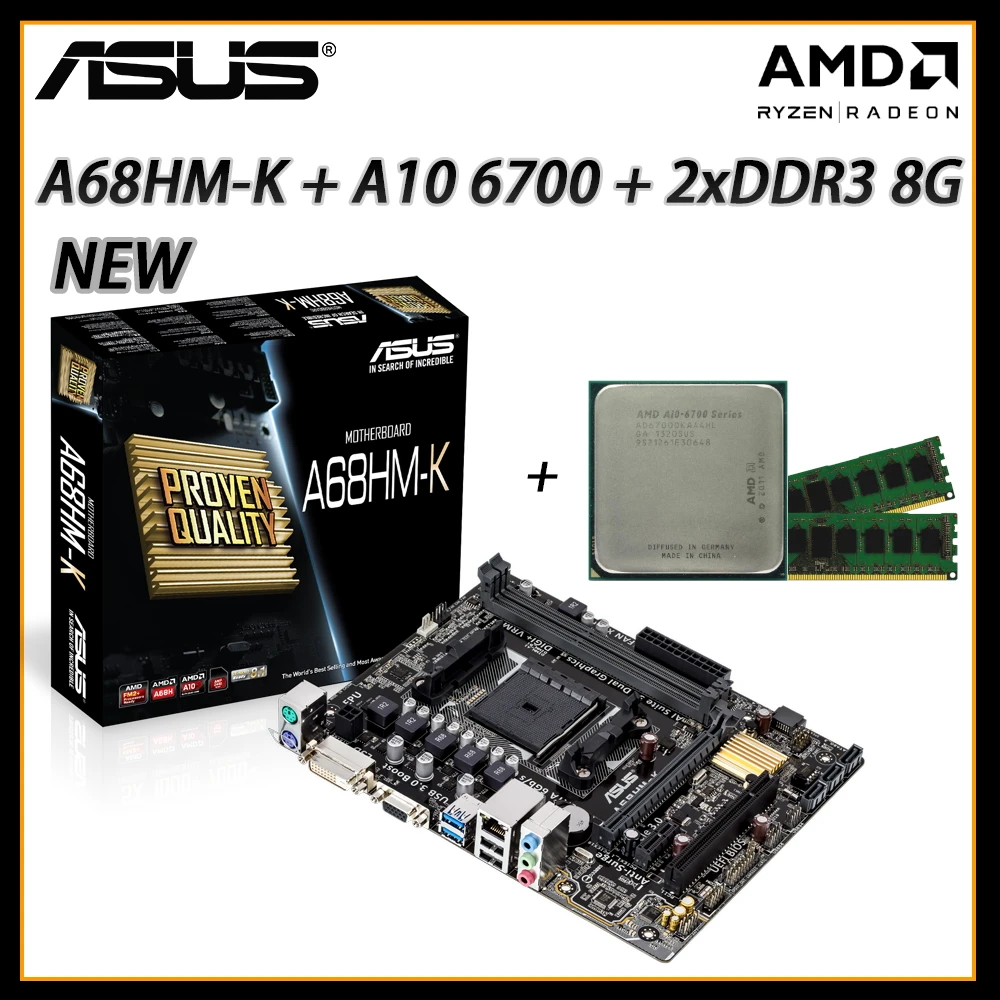 ASUS A68HM-K emaplaadi +A10 6700cpu+DDR3 8Gx2 komplekt AMD A68H chip 2×DDR3 32GB Socket FM2+ PCI-E 3.0 Micro ATX 4×SATA III