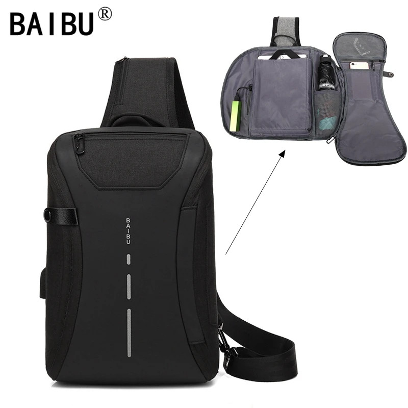 BAIBU Multifunktsionaalne Crossbody Kotid, Meeste Laadimine USB Rinna Pack Lühike Reis Käskjalad, Rindkere Kott Vett Tõrjuv õlakott Mees