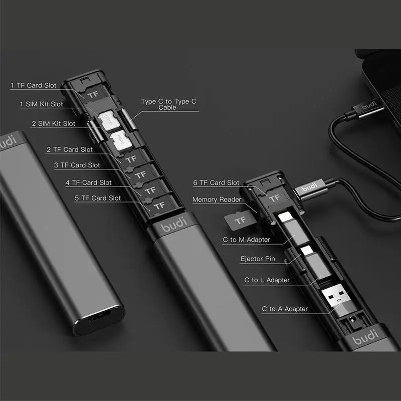 BUDI Multi-funktsioon Smart-Adapter Kaardi Ladustamise Andmete TF tüüpi Kaabel, USB-Box 6 KIT-SD-Mälukaarti, SIM-Multi-Kaabel Lugeja Kaabel