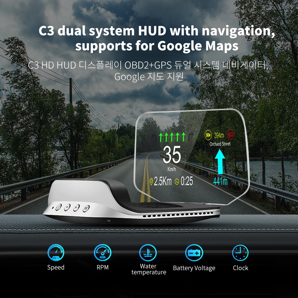 C3 OBDHUD Pluss Auto Projektor Hud Navigatsiooni GPS-Obd2 Spidomeeter Head Up Display Auto Elektroonika Tarvikud Kõikidele Auto Tesla