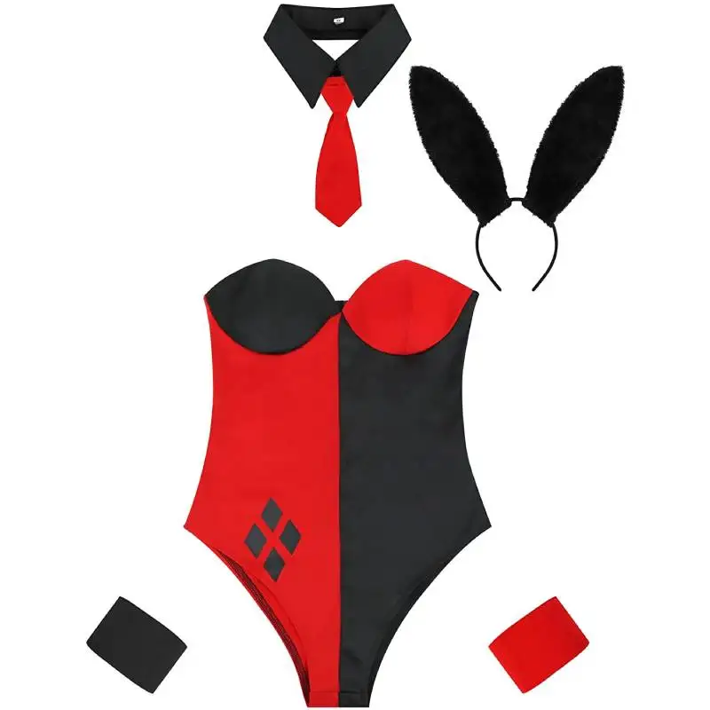 DAZCOS Super Naised Kangelased Cosplay Kostüüm Punane Must Lahe Bunny Bodysuit Gooti Ujumine Ülikond Täiskasvanud Enesetapu Meeskonda Ujumine Ülikond