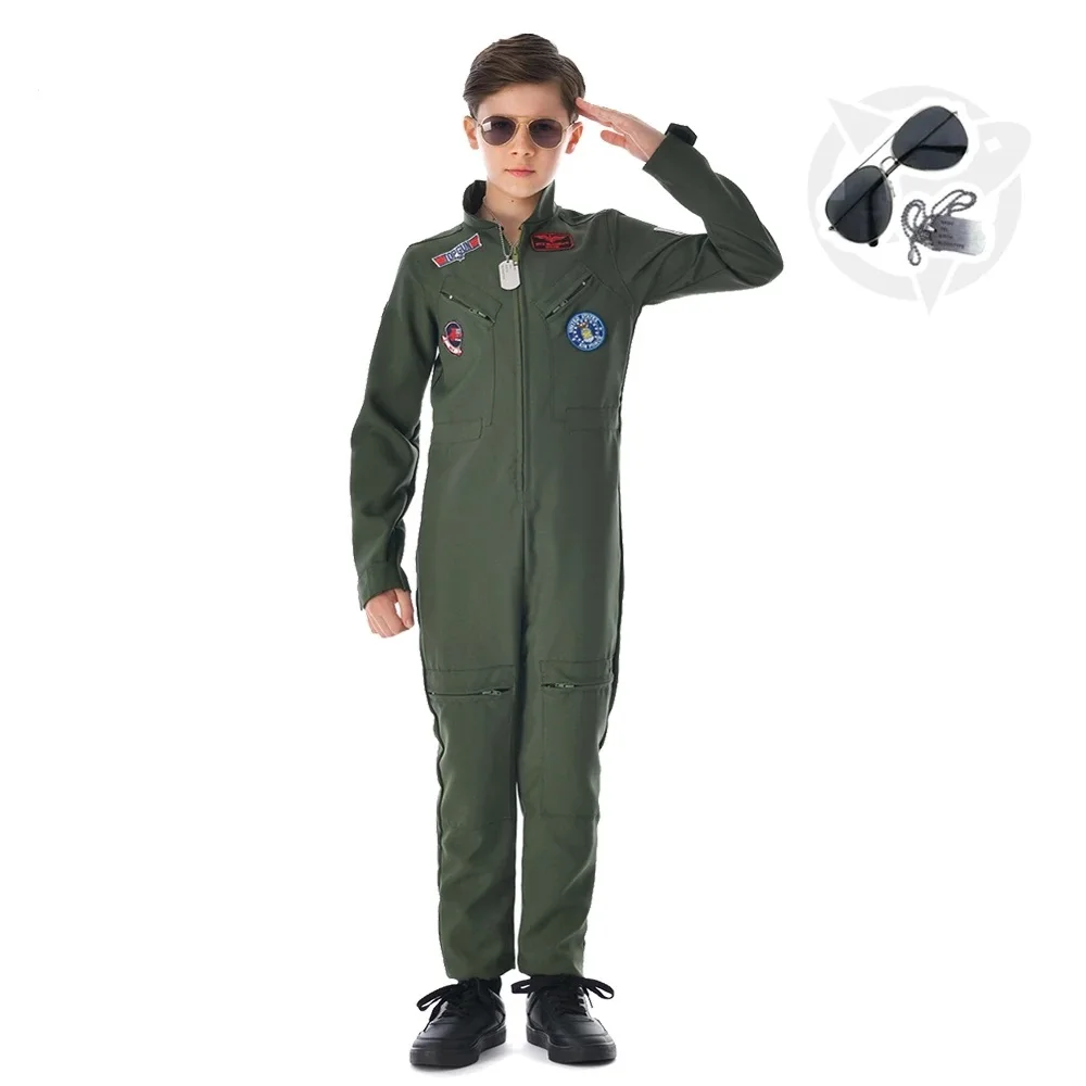 Eraspooky Retro Filmis Top Gun Cosplay Sõjaväe Piloot Kostüüm Lapsed Ameerika Õhujõud Ühtne Poisid Lennu Sobib Armee Kombekas