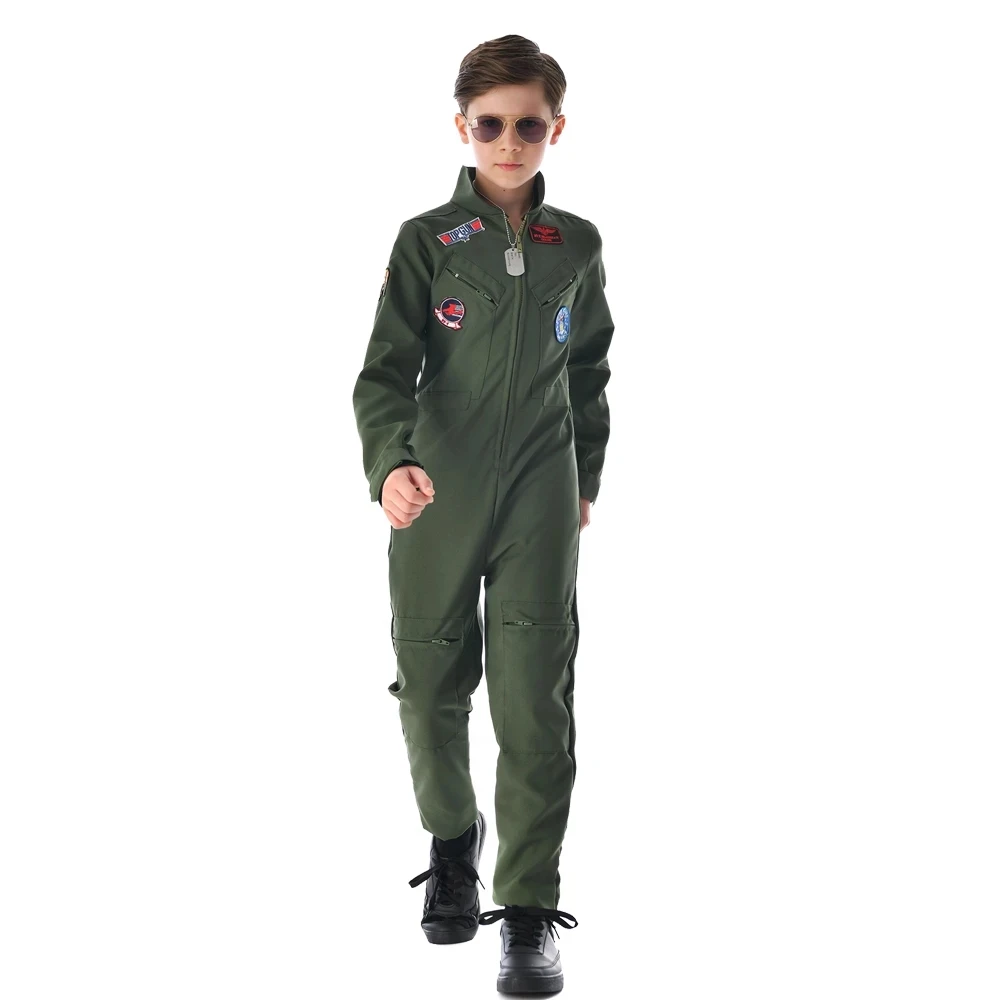 Eraspooky Retro Filmis Top Gun Cosplay Sõjaväe Piloot Kostüüm Lapsed Ameerika Õhujõud Ühtne Poisid Lennu Sobib Armee Kombekas Pilt 1 