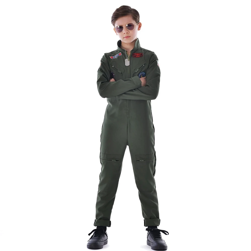 Eraspooky Retro Filmis Top Gun Cosplay Sõjaväe Piloot Kostüüm Lapsed Ameerika Õhujõud Ühtne Poisid Lennu Sobib Armee Kombekas Pilt 2 