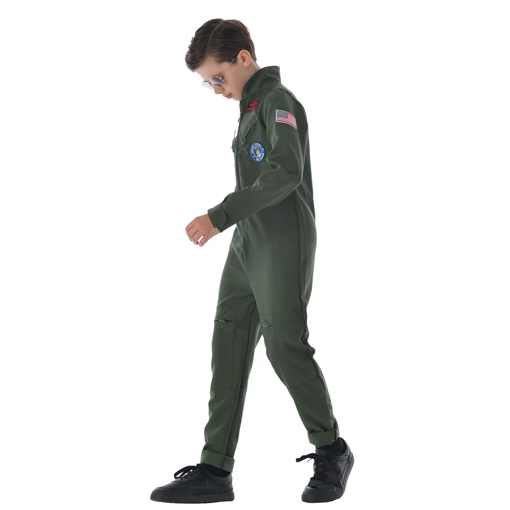 Eraspooky Retro Filmis Top Gun Cosplay Sõjaväe Piloot Kostüüm Lapsed Ameerika Õhujõud Ühtne Poisid Lennu Sobib Armee Kombekas Pilt 3 