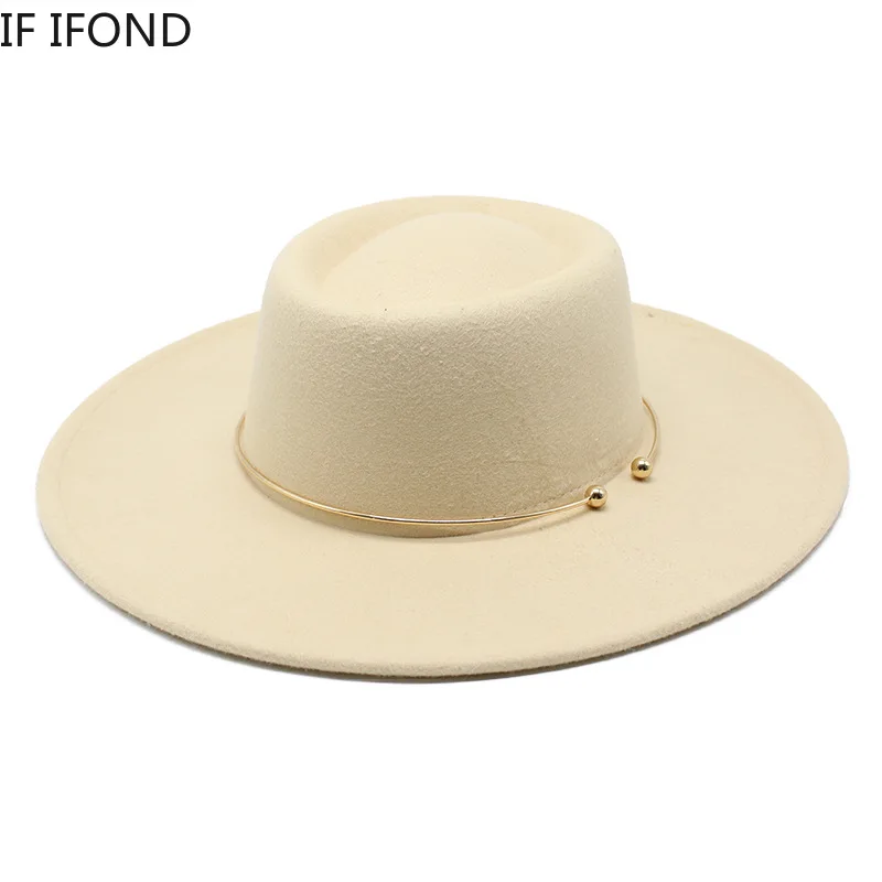 Fedora Mütsid 9,5 CM Lai Nokk Kuld Kett Bänd Jazz Felted Müts Naistele Meeste Talve, Sügise Ametliku Kleit, Müts Sombreros De Sol