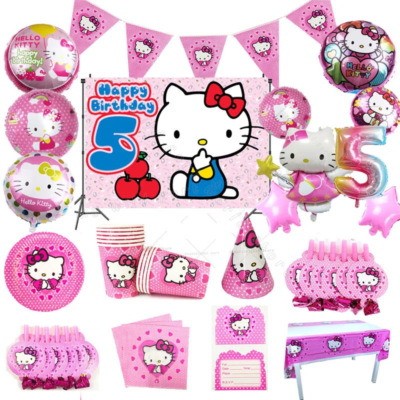 Hello Kitty Teema Poole Teenetemärgi Kitty Valge Partei Asjade Sünnipäeva Number Taustaks Õhupalli Plaadid Laudlina Ühise Põllumajanduspoliitika Kingitus Kotid