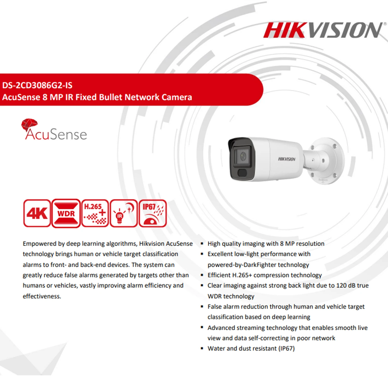 Hikvision 8MP 4K POE Kaamera DS-2CD3086G2-ON IR DarkFighter AcuSense Fikseeritud Mini Bullet Võrgu Kaamera, Originaal inglise Versiooni Pilt 1 