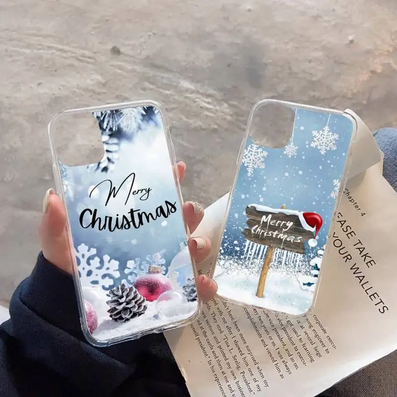 häid jõule lumehelves talvel uue aasta kingitused Telefoni Juhul Läbipaistev pehme iphone 11 13 12 14 x xs xr pro max mini plus