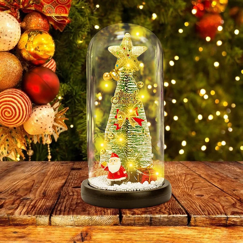 Jõulupuu Klaasist Kuppel Kaas koos Haldjas String Led Night Light Käsitöö Klaasist Kera Home Office Decor Lamp Jõulud Kingitus
