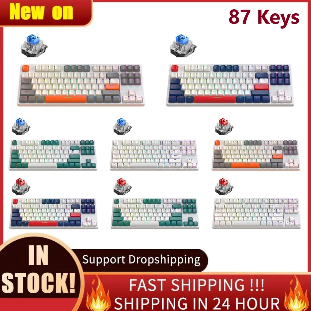 K87 Mehaaniline klaviatuur 87 Võtmed Mängija klaviatuuri Swappable Panas Mendukung Edasi Pencahayaan Mis RGB Lüliti Juhtmeta Klaviatuur