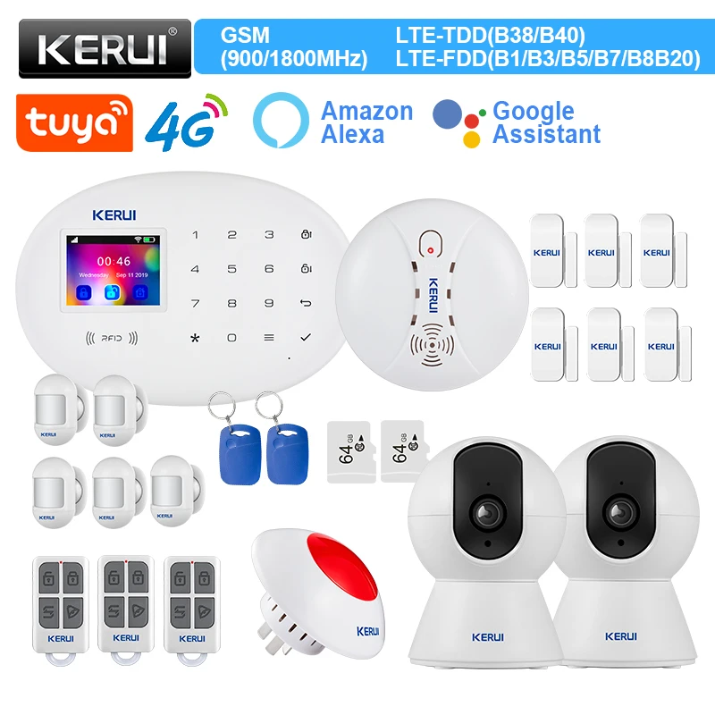 KERUI Smart Home Alexa W204 Alarm Süsteem 4G GSM -, WIFI, Garaaž Alarm, Motion Sensor RFID Tag Ukse Anduri Sireen Siseruumides Kaamera Pilt 0 