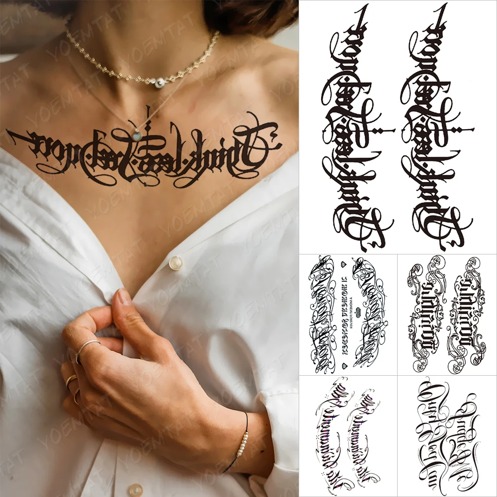 Käekiri Fontide Veekindel Ajutine Tätoveering Kleebise Teksti Sõna Chicano Kiri Body Art Käe Randme Võltsitud Tätoveering Naised, Mehed