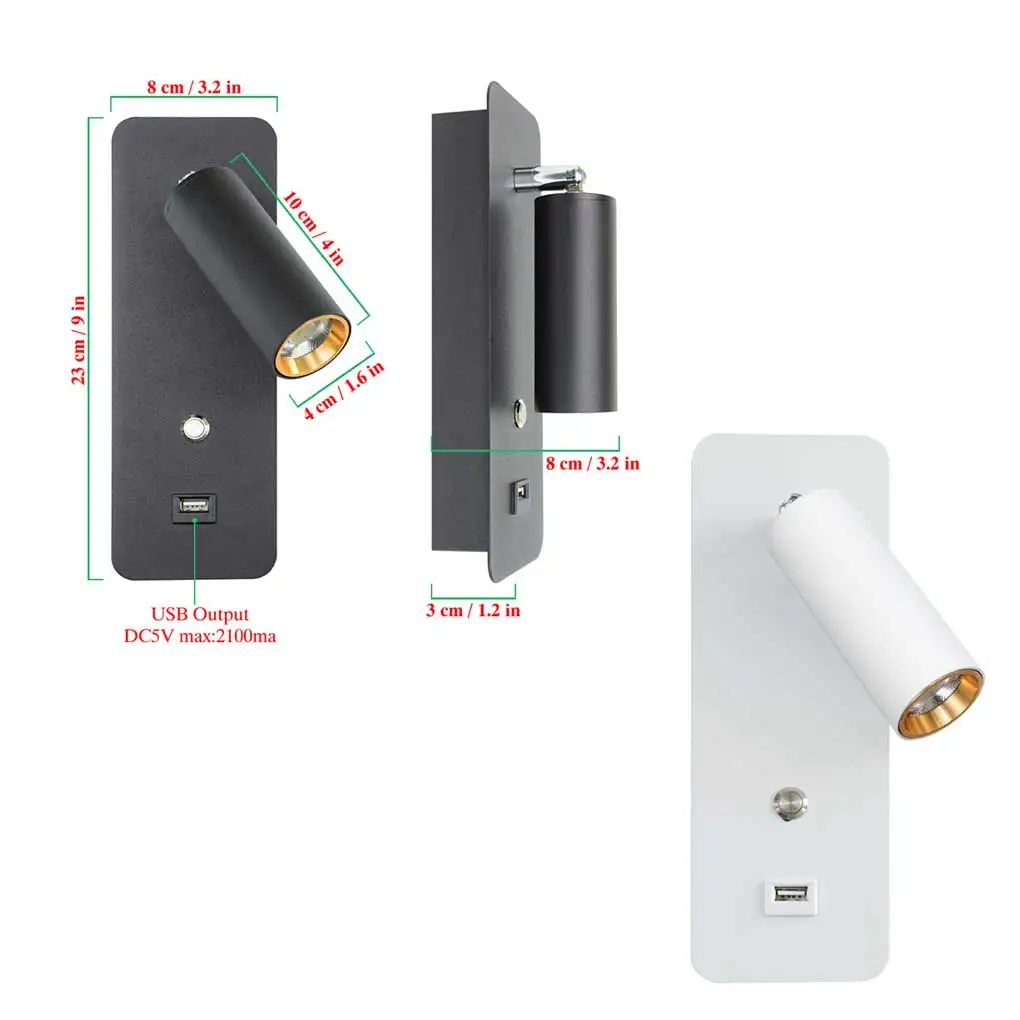 LED Seina Lamp USB Liides Siseruumides Reguleeritav Söögituba, Magamistuba, Vannituba, Köök Öö välisvalgustus Must Külm Valge Pilt 3 