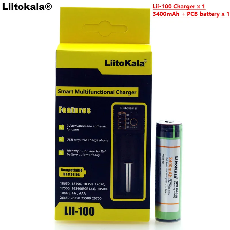 Liitokala lii-100 1.2 V 3.2 3.7 V V Laadija+1TK Kaitse NCR18650B 3400mAh 18650 Akut PCB