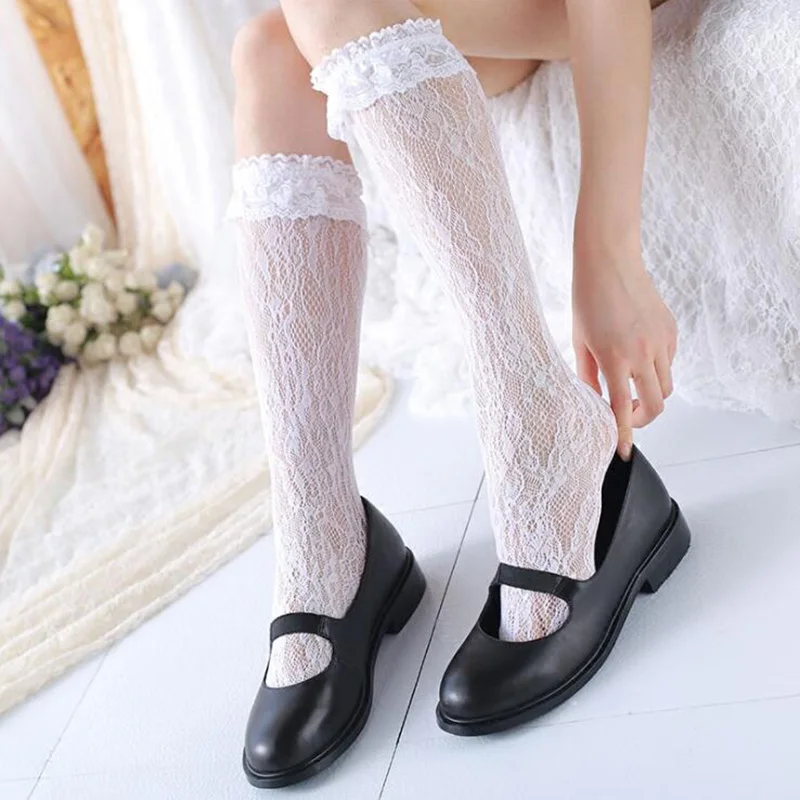 Lolita Valge Pitsist Sukad Naistele Läbipaistev Kõrge Põlve Satsiline Sokid Naine Elsatic Pikk Parempidises Tüdrukud Streetwear calcetines