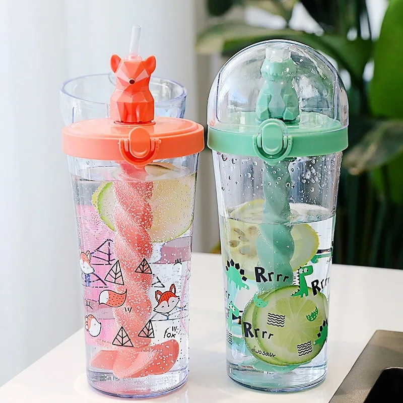 Loominguline cup armas naljakas vee pudel armas loom disain õled plastikust veepudel cartoon segamise tassi tüdruk süda cup