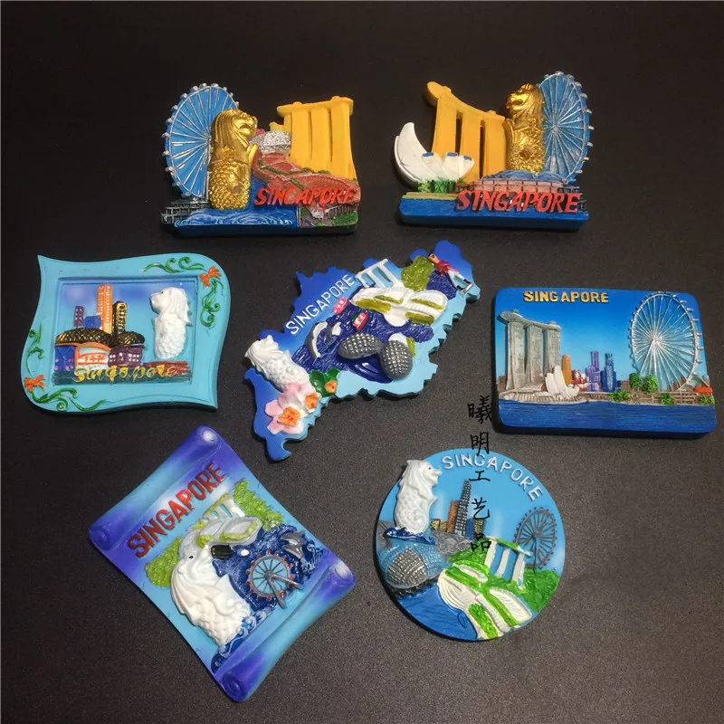 Maailma Turismi memoriaalkoguna Suveniiride Singapur Armas Magnetid on sisse Pressitud Külmik 3D Kleebis Kodu Kaunistamise Tarvikud