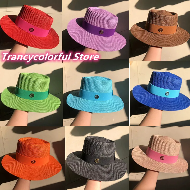 Macaron värv straw hat M logo päike müts uus auklik müts top korea fashion elastne lint mütsi beach müts candy värvi päike müts