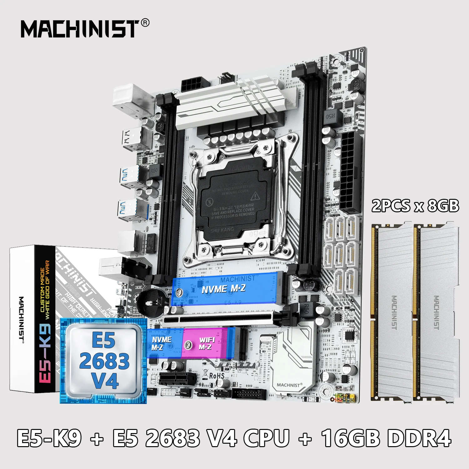 MASINIST X99 LGA-2011-3 Emaplaadi Komplekt Kit Xeon E5 2683 V4 CPU GB 2TK*8GB 2133MHz DDR4 Mälu Neli channel usb3.0 E5 K9