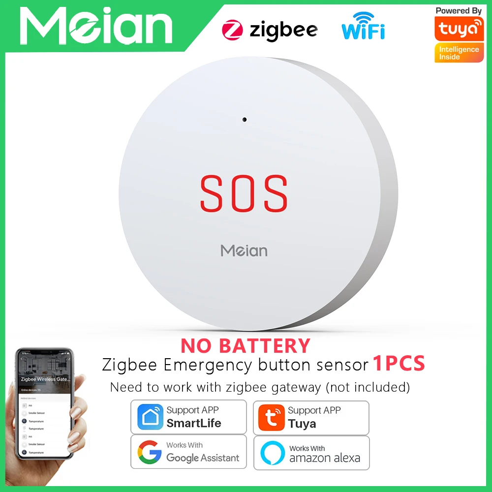 MEIAN Zigbee Hädaabi Nupp Home Security Alarm Süsteem Traadita Alarm Nuppu Smart Life/Tuya APP ja Rummu(Ilma Aku) Pilt 0 