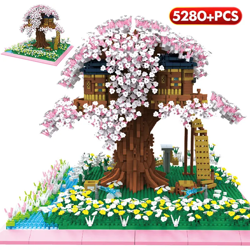Mini City Cherry Tree Friends House Mudel ehitusplokid Street View KES Tellised Haridus Mänguasjad Lastele Kingitused