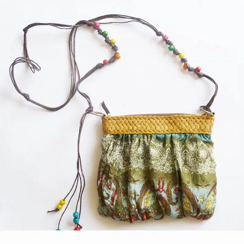 Mood odav bohemia õled kott kommi värvi riidest naiste käekott maamees beach kotid vintage risti keha väike messenger kott