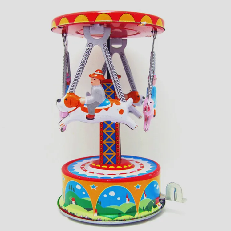 [Naljakas Täiskasvanud Kollektsioon Retro likvideerida mänguasi Metallist Tina lõbustuspark Pöörlev karussell loomade Mehaaniline Kellavärk mänguasi joonis kingitus