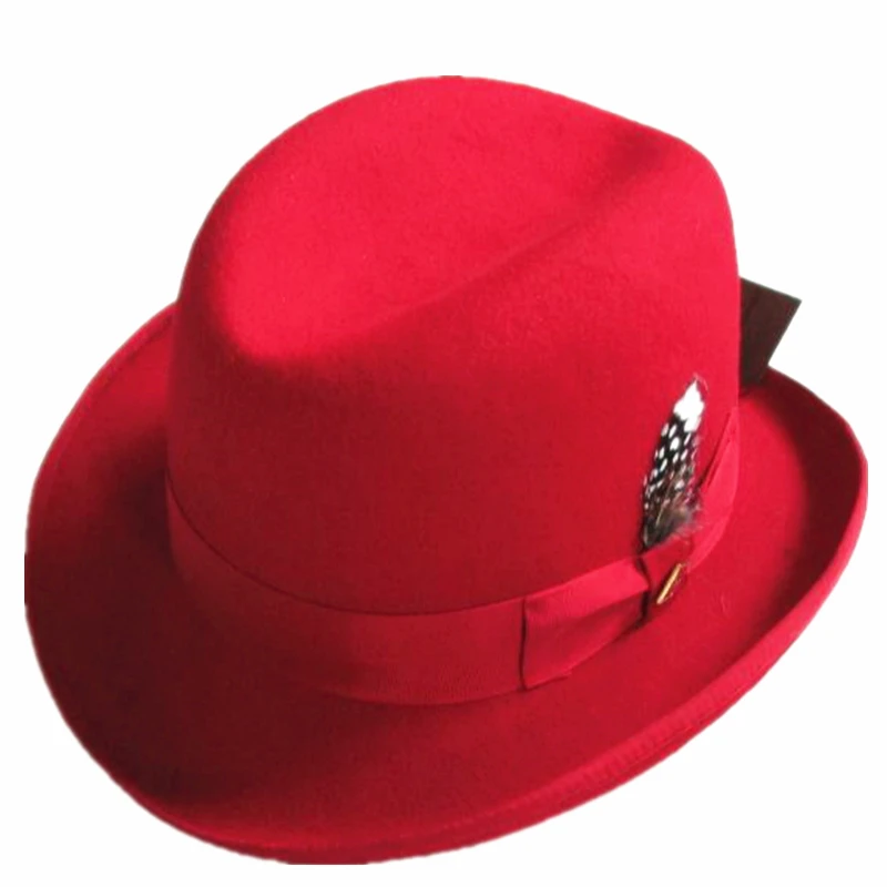 Punane Vill Tunda Homburg Fedora Müts / Ristiisa Müts