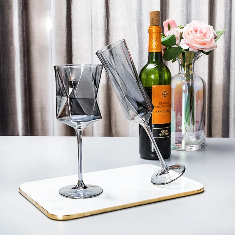 Põhjamaade Crystal Veini Klaase Kodu Läbipaistev Värviline Hulknurk Diamond Šampanja Klaas Pokaalilaadse Cup Kuldse Servaga Klaas Tassi Barware