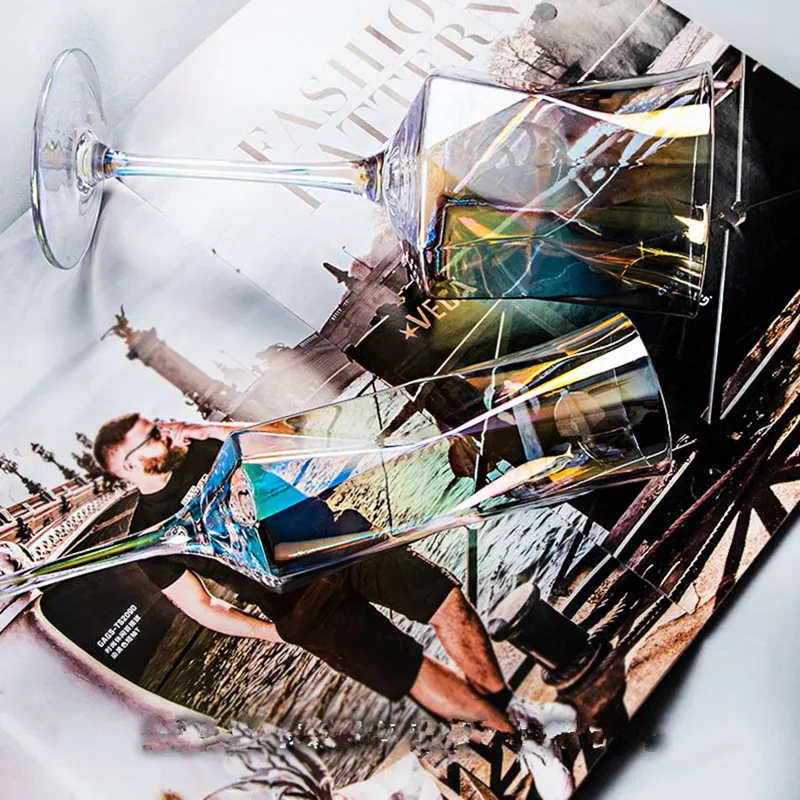 Põhjamaade Crystal Veini Klaase Kodu Läbipaistev Värviline Hulknurk Diamond Šampanja Klaas Pokaalilaadse Cup Kuldse Servaga Klaas Tassi Barware Pilt 3 