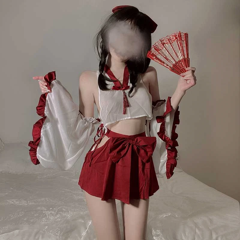 Retro Backless Naiste Jaapani Kimono Segast Erootilised Kostüümid Kawaii Nõid Cosplay Näha Läbi Võre Seksikas Naistepesu Maha Õlg Pilt 1 